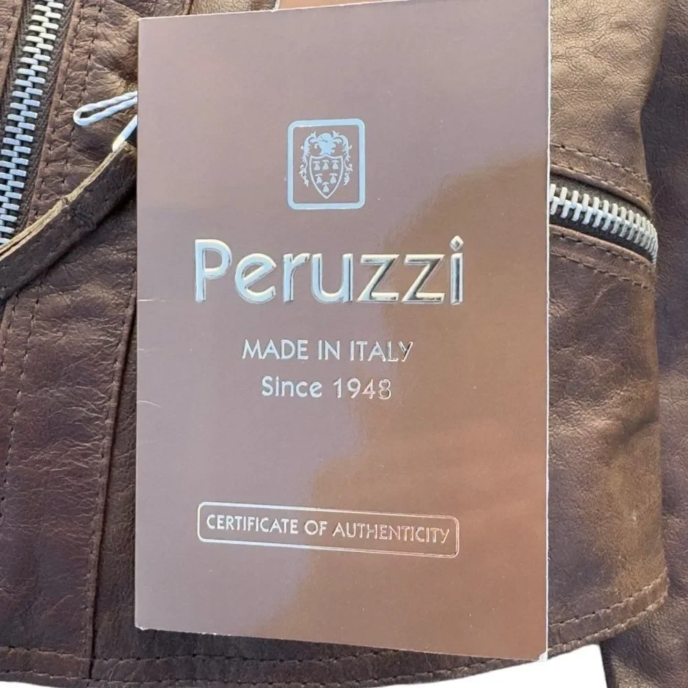 Peruzzi Vera Pelle‎ Leather Italian Made Moto Style Jacket Brown Women's 2
